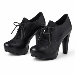 Me Too Leather Calf Hair Platform Oxford Heels Black Lace Up Womens 8.5